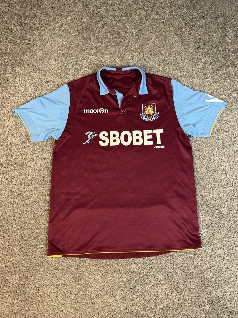 West Ham United Jersey Mens L Red Soccer SBObet Macron Home Made In Italy